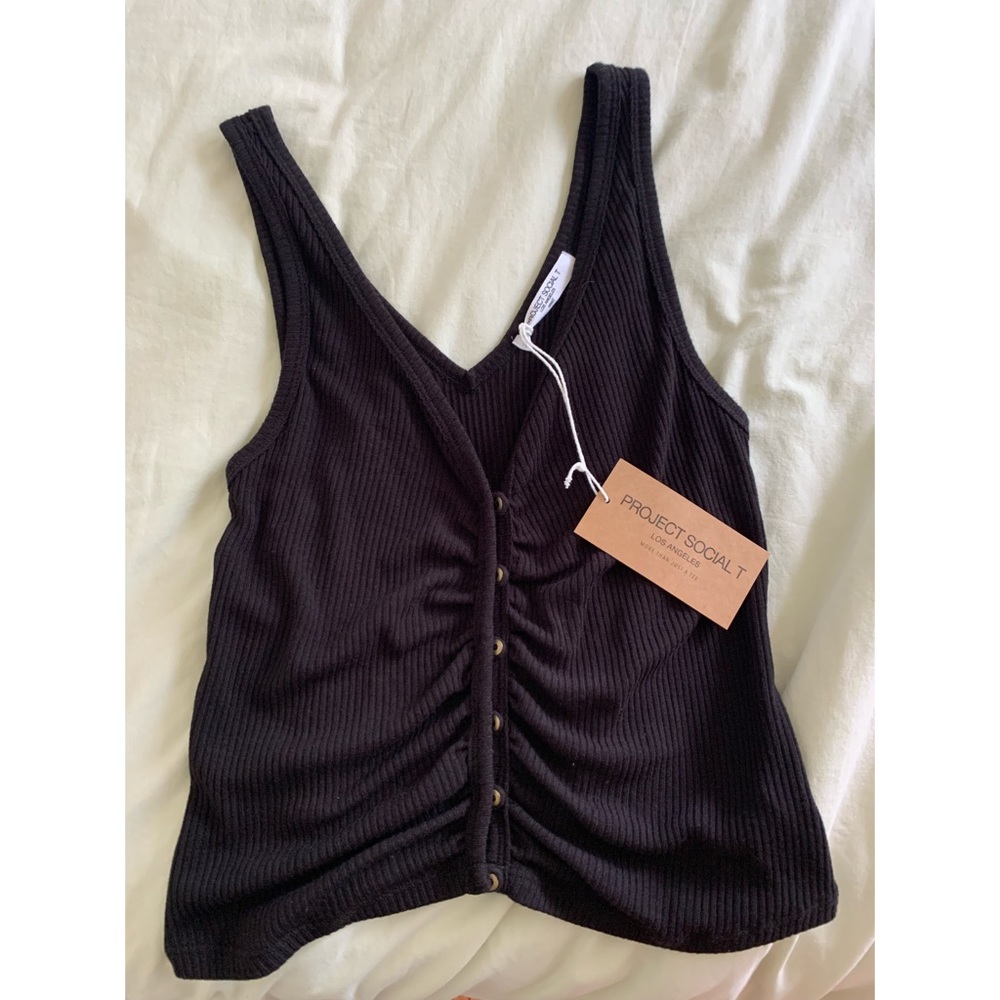 Project Social T black ripped button tank top NWT